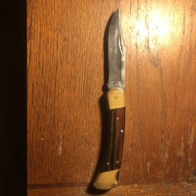 Vintage Buck Knife 110 C, 3 3/4  Blade  Lock Back, 5  Closed Wood Handle
