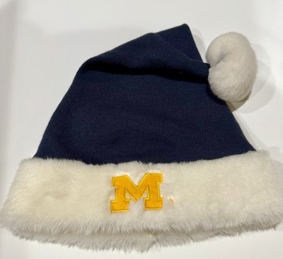 University Of Michigan Wolverines Santa Hat Blue Yellow Fur Trim Licensed