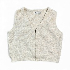 Vintage 90s HALEY Cream And Beige Knit Sweater Vest Cropped Zip Up Size Small