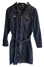 Vintage Nine West Dress Womens Large Blue Denim Button Front Maxi Western 90s