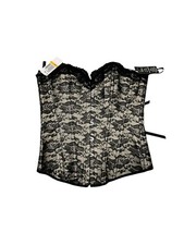 NWT Felina Women s Small Black Lace Corset Boned Bustier Champagne Lined