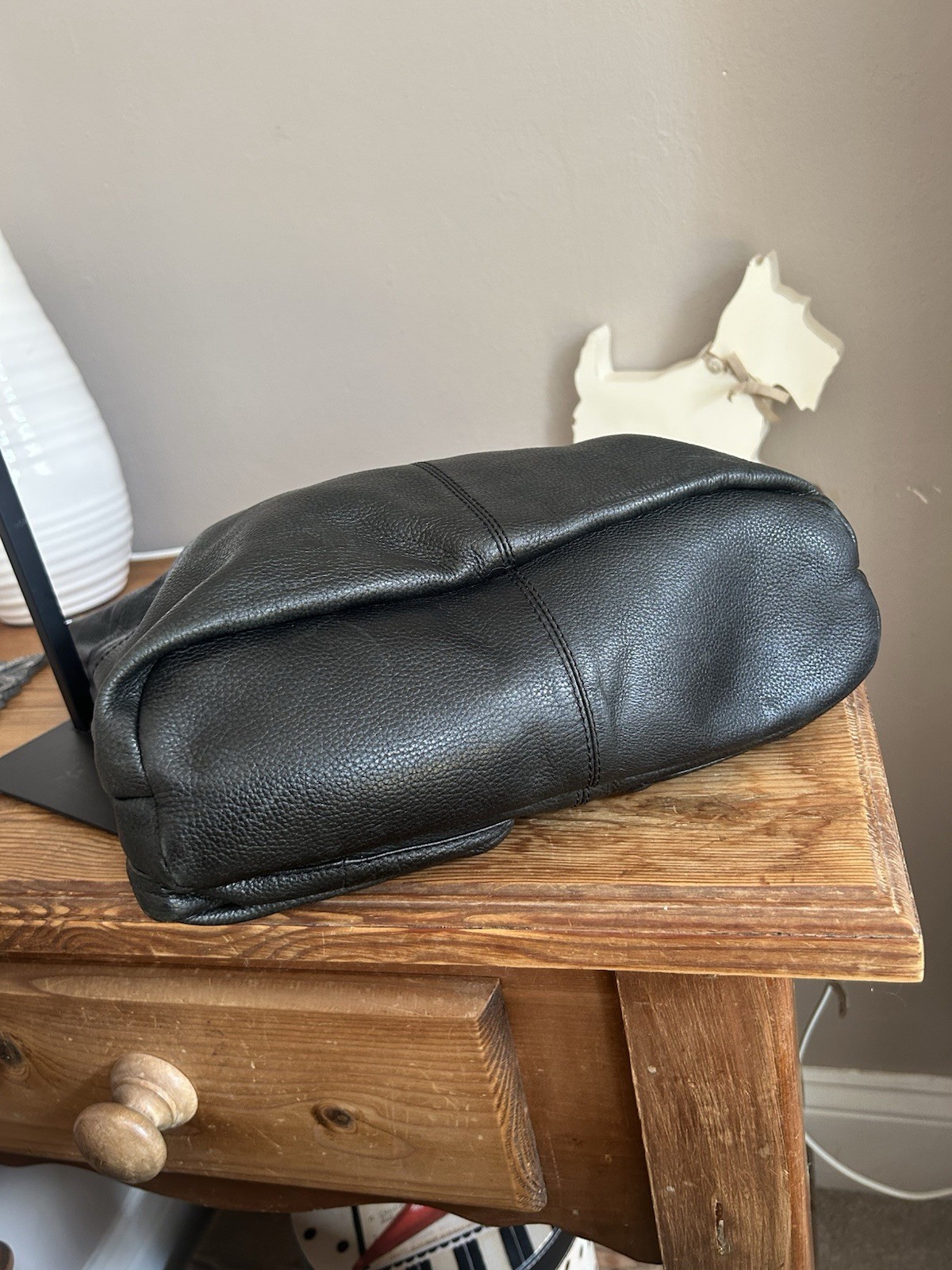 FatFace Black Genuine Leather Slouchy Shoulder Bag Hobo Buckle Multi Pocket image 8