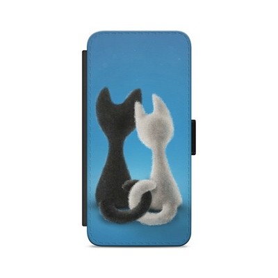 Black and White Cat Love Cartoon Flip Wallet Phone Case For Samsung Models