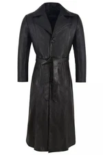Urban Men's Black Full Length Leather Trench Coat Snipes Real Leather Long Coat