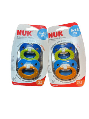 NUK Orthodontic 2 pack Pacifiers 6-18 Months Silicone Orange Green handles 2015