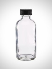 Boston Round 2 oz Clear Glass Bottles With Black Polycone Caps -4 PACK-