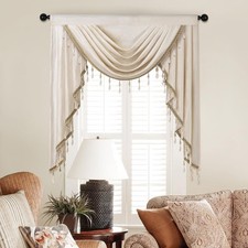 Luxury Cream Velvet Curtain Valances for Living Room with Beads(39inch,1 Panel)