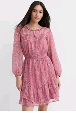 NWT LOFT Long Sleeve Paisley Ruffle Mini Dress Pink Paisley Size 2XL