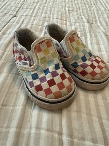 Baby Slip On Vans Rainbow Checkerboard Size 2-3 Boy Girl