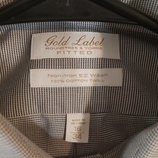 Roundtree Yorke Gold Label Dress Shirt Mens 16 34 Grey Fitted Non-Iron Twill