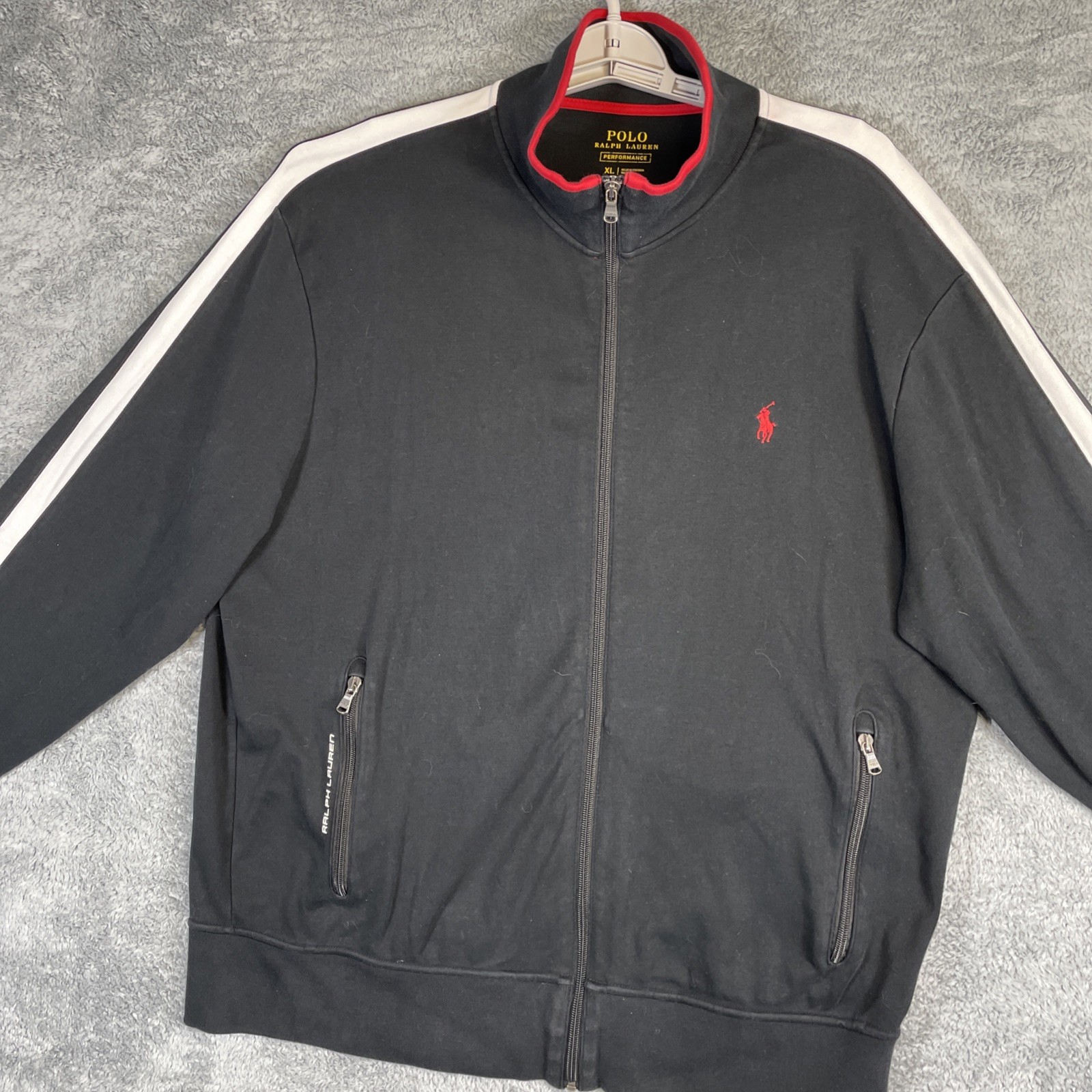 Polo Ralph Lauren Performance Track Jacket Uomo XL Nero Rosso Pony Full Zip Palestra