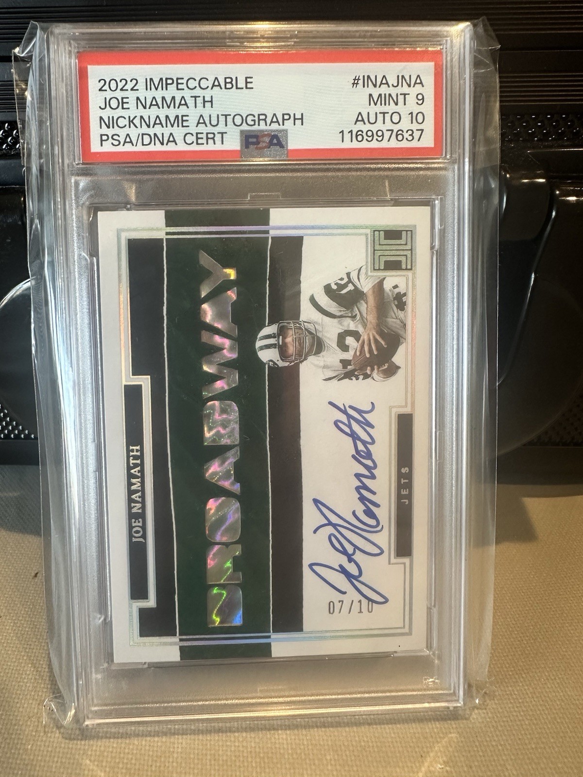 2022 Impeccable Joe Namath Nickname Auto7/10 broadway PSA 9 Auto 10 Psa/DNA Cert