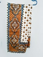 Vintage Brown Patterned & Floral Unused Tablecloth 1960s/ 1970s Measure 4 x 4 ft
