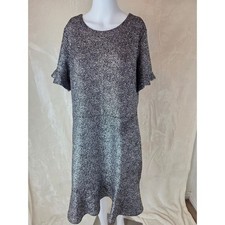 VINTAGE MICHAEL KORS Womens L Sparkly Black Silver Sheath Dress Ruffle Hem
