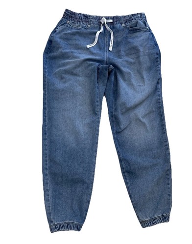 Calvin Klein Women Joggers Sz 30 Lightweight Denim Blue Drawstring Baggy Tapered