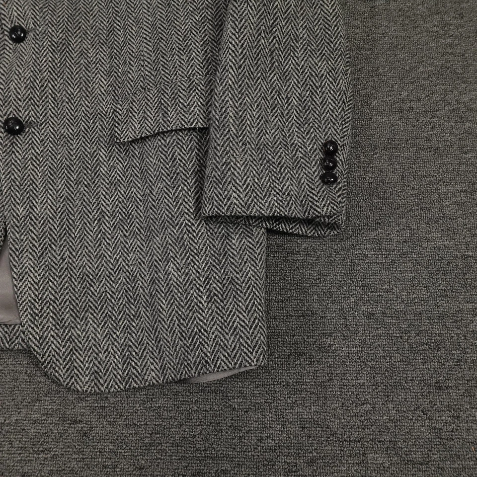 Casaco esportivo vintage Harris tweed blazer masculino 43L cinza lã espinha de peixe anos 80 - Imagem 2 de 4