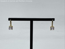 925 Silver Gold Tone Dangle Earrings w/ 6mm Cubic Zirconia 3.2g