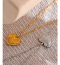 Cuban Curb Link Chain 14K Gold Plated Charm Silver Heart Pendant Necklace Women