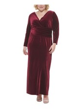 ELIZA J Womens Burgundy Long Sleeve Tea-Length Sheath Dress Plus 14W