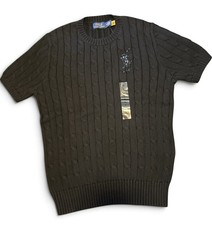 Women's Polo Ralph Lauren Short Sleeve Cable Knit Crewneck Sweater in Black