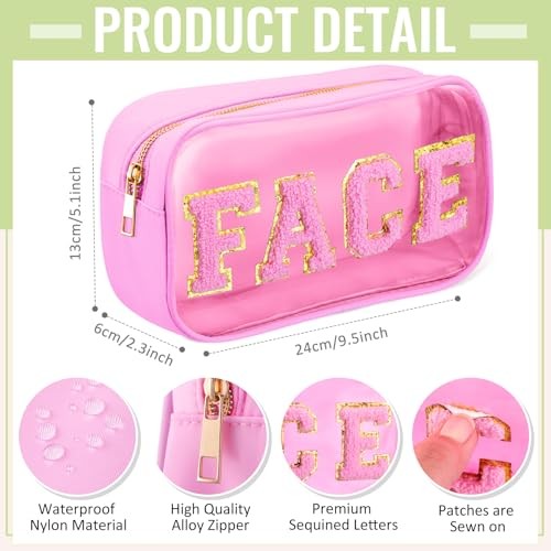 4 Pieces Chenille Letter Cosmetic Bag Set Nylon PVC Clear Light Colors - Bild 2 von 6