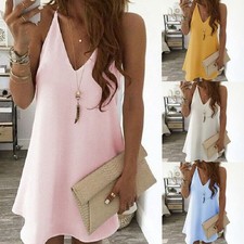 Ladies Sundress Boho Summer Beach Strappy V Neck Womens Dress  Plus Size