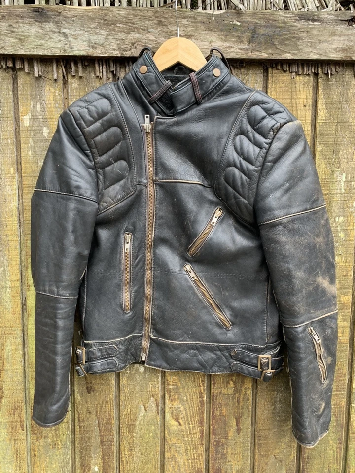 Chaqueta de moto de cuero vintage clásica de los años 70 CAFE racer MARRÓN talla 38 o 40 Foto 4 de 4