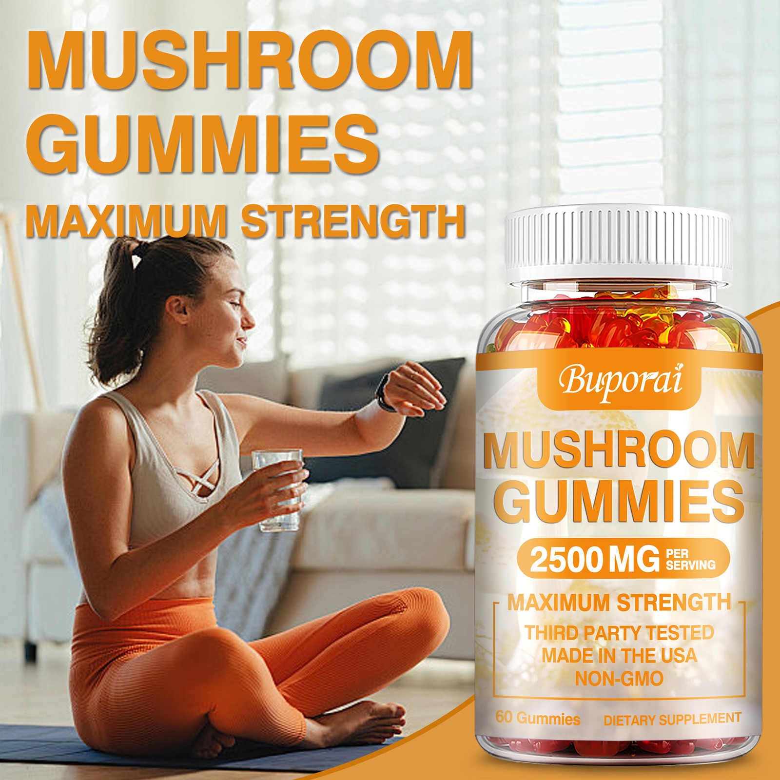 Mushroom Gummies 2500mg -Lion's Mane, Cordyceps, Reishi -Nootropic Brain Booster