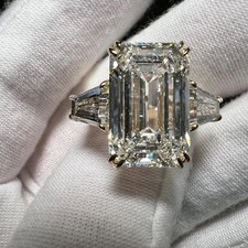 8Ct Emerald-Cut F/VS Lab Grown Diamond Three Stone Wedding Ring 14k White Gold