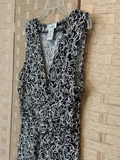 Nine West Dress Women L Black White V Neck Stretch Travel Swirl