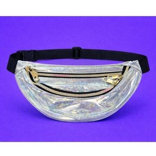 New Zippered Silver Sparkle Holographic Fanny Pack Belt Bag Waist Pouch