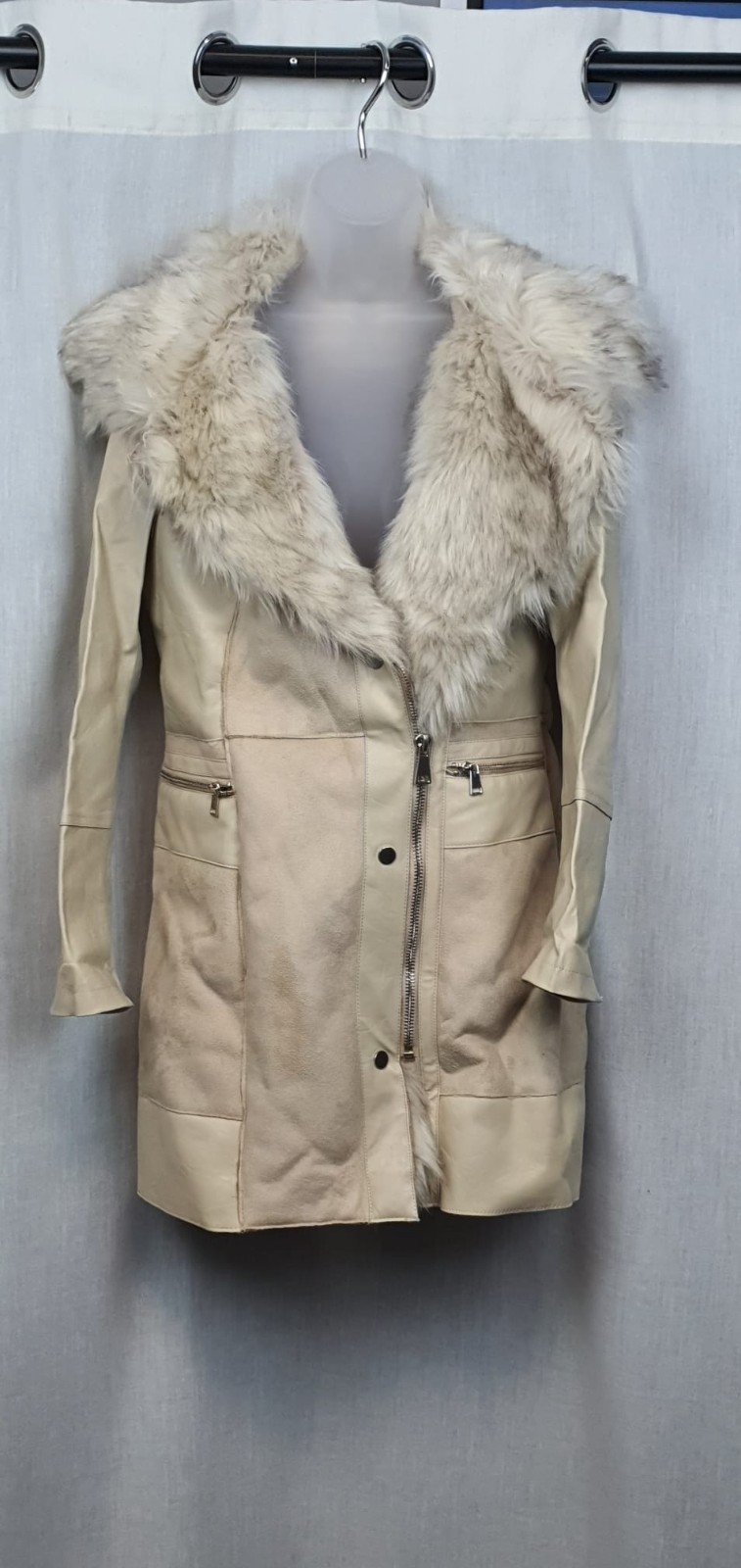 River Island Faux Fur LIned Coat Cream UK 8 RRP £100 LN063 RR 03