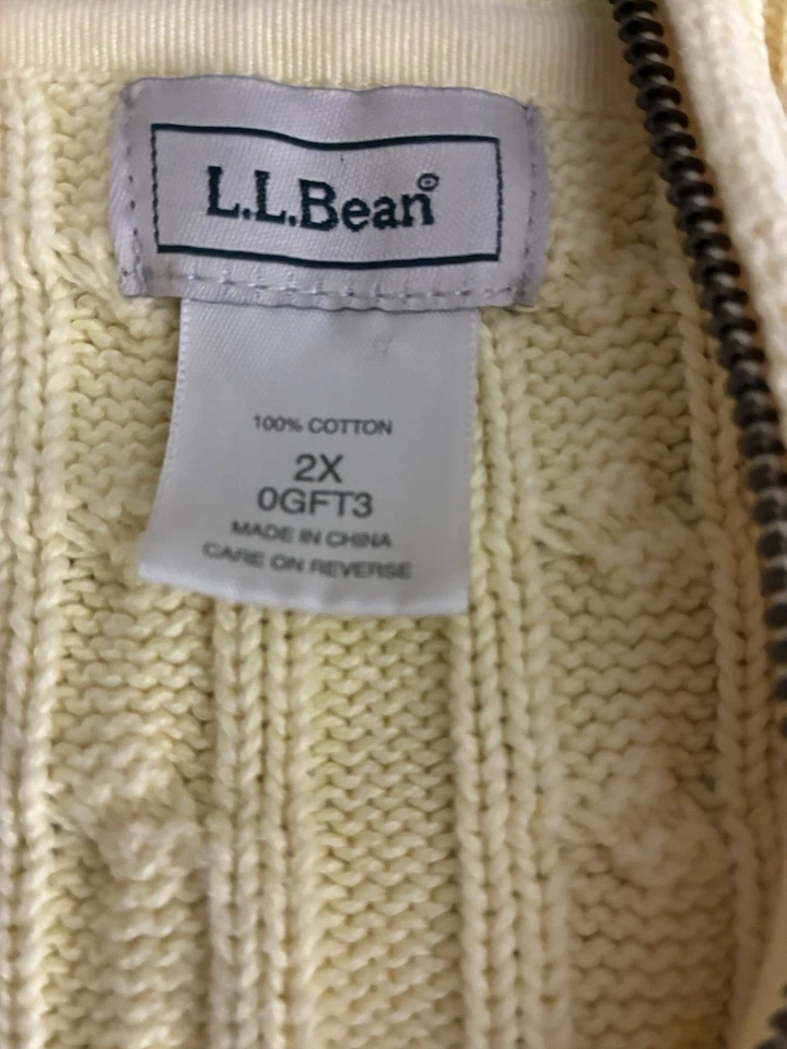 L.L. Suéter Bean Mujer Pescador Tejido con Cable Cremallera Cuello Simulado Amarillo Talla 2X Foto 4 de 4