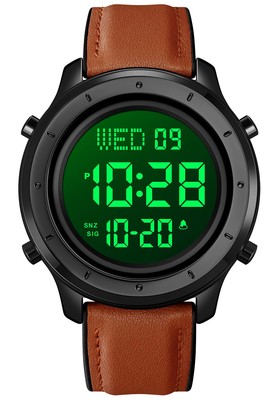 Mens Big Dial Digital Leather Watch Simple Large Display Countdown Alarm Stop...