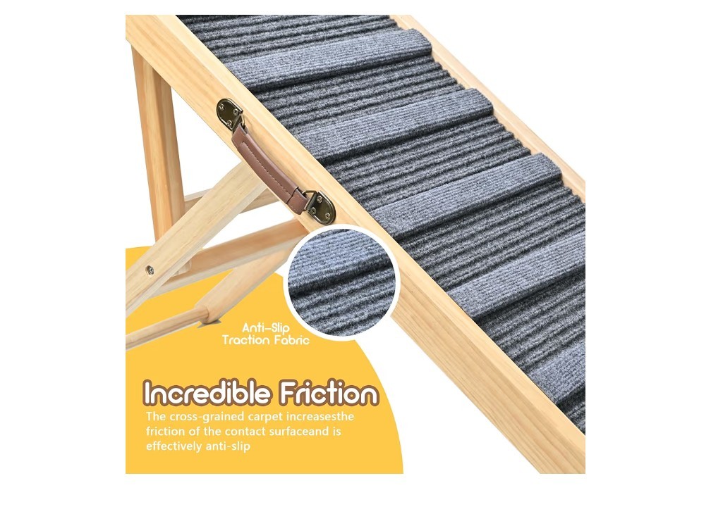 Sernuo Pet Ramp for Large Dogs Wooden Portable Anti-Slip Mat Adjustable Grey