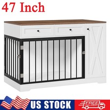 47" Wooden Dog Crate Furniture Indoor Pet Cage Kennel w/ Double Door  2 Drawers