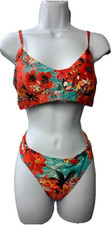 RELLECIGA Low Waisted Bikini Set Scoop Neck Cutout Two Piece Swimsuit Floral Med