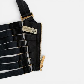 Bordelle corset Bondage bodice bra and suspender set, Black, Size Small