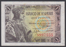 Spain  1 Peseta 21-05-1943  XF P. 126a, Banknote, Circulated, No letter in serie