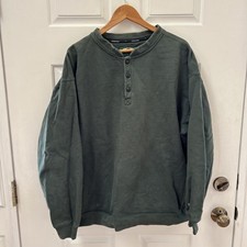 Arborwear Sweatshirt Mens XL Cotton Double Thick Crew Pullover Green Snap Henley