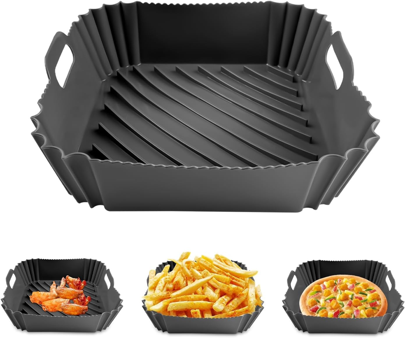 2 Cestelli In Silicone Per Friggitrice Ad Aria Rotondi 7,5 Pollici - Riutilizzabili Per Airfryer 3-5 QT - Blu E Rosa - 4