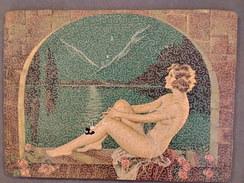 1930s Wooden Puzzle 310 p. (Reclining Nude)-MISSING 1 p.- INTRICATE CUT-Art Deco