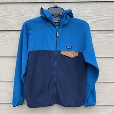 Patagonia Micro D Blue Colorblock Snap-T Hooded Fleece Jacket Kids XL 14