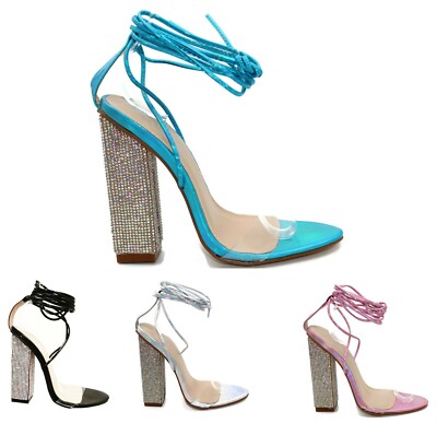 DAMEN DAMEN KNÖCHELRIEMEN ZUM SCHNÜREN SPITZ ZULAUFEND STRASS HOHER ABSATZ PARTY SANDALEN