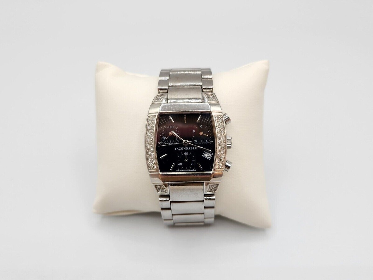 Façonnable Diamond Mezza Luna Watch Stainless Steel & Chronograph