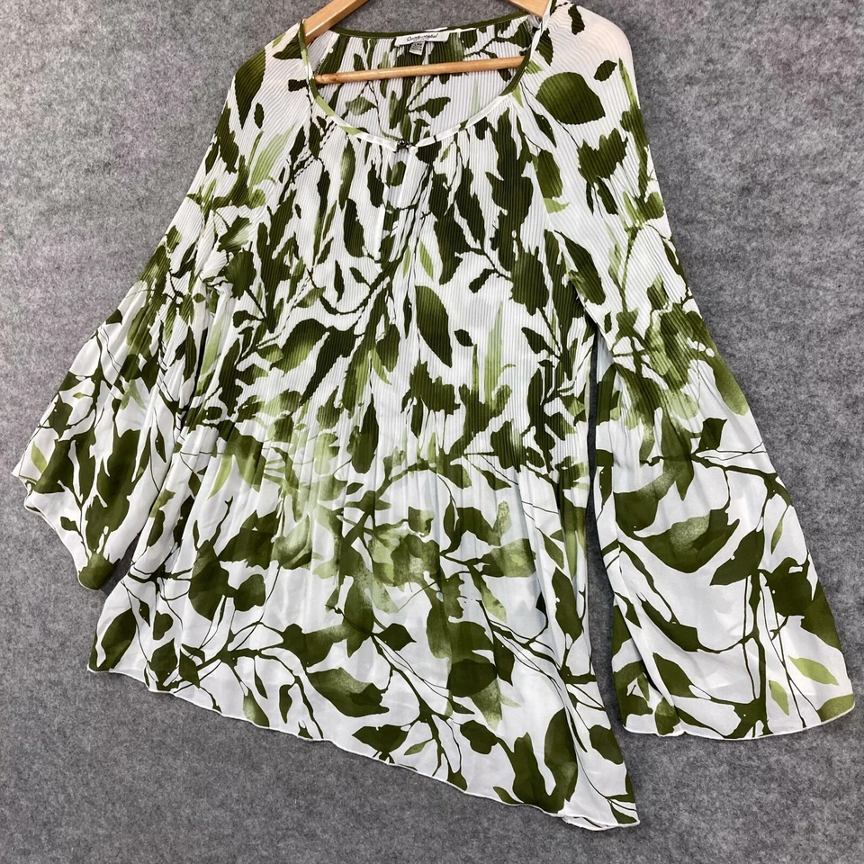 Quintessential Maternity Womens Blouse Size L Large Green Floral Pleated 31827 - Image 3 of 4