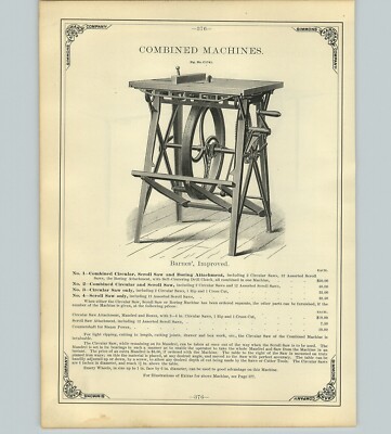 1890 PAPER AD Barnes Improved Circular Scroll Saw Boring Machine Hand Power Rip