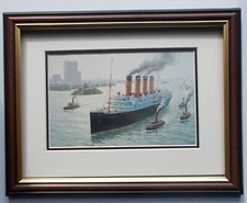 FRAMED SHIPPING PRINT  MAURETANIA  ARIVING IN NEW YORK 1912