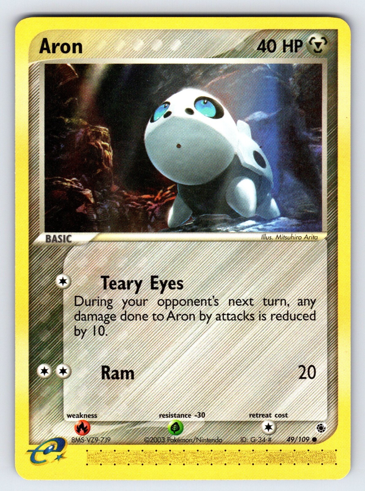 Aron 49/109 2003 EX Ruby & Sapphire Pokemon Card e-Series Arita Artwork - Nm/Vlp