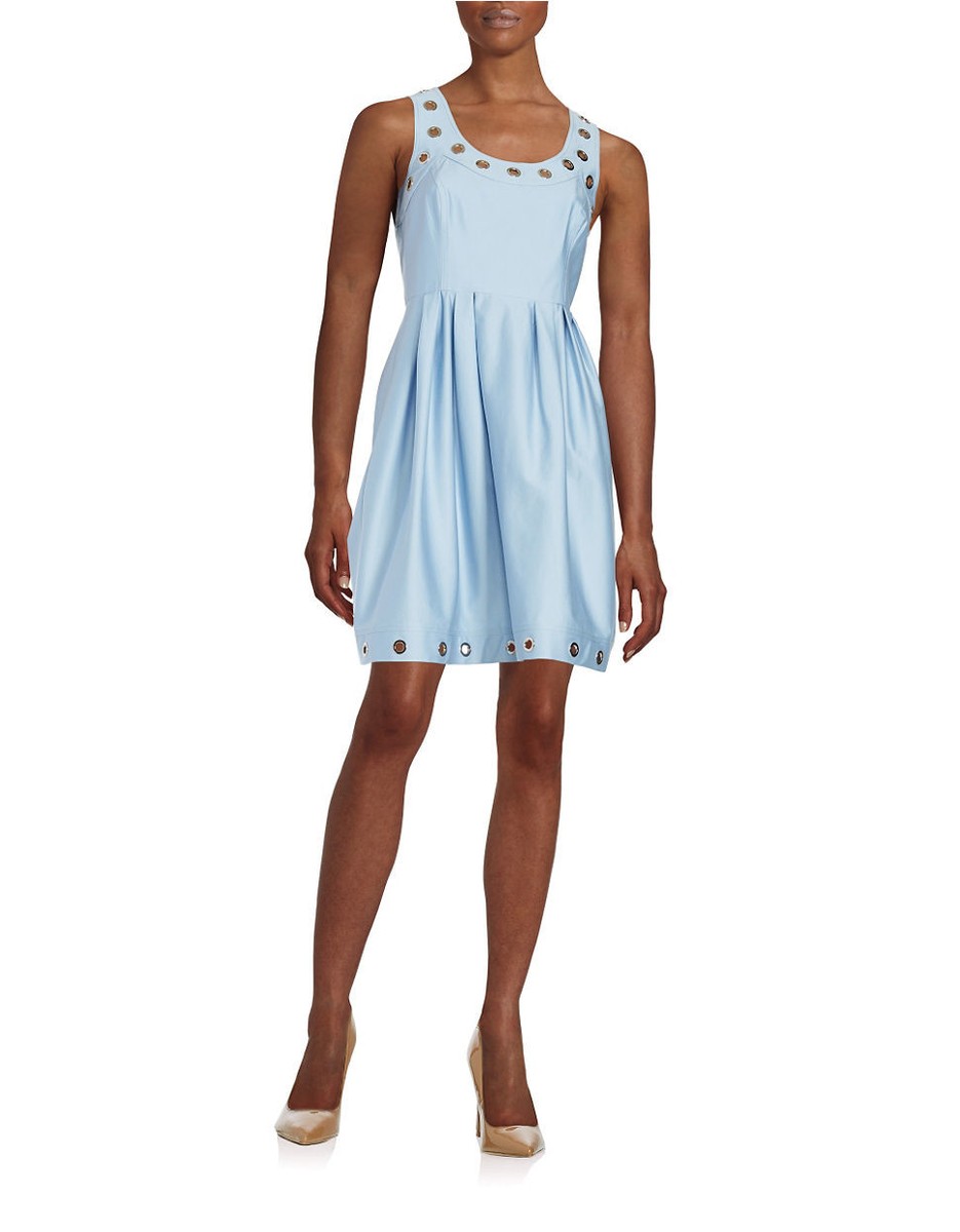 calvin klein light blue dress Women's Solid V-Neck Back Zip Calvin Klein Blue Dress -